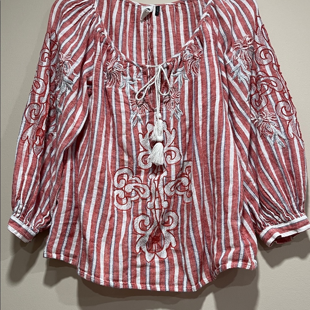 Anthropologie Pink Striped Embroidered Blouse - Picture 11 of 11